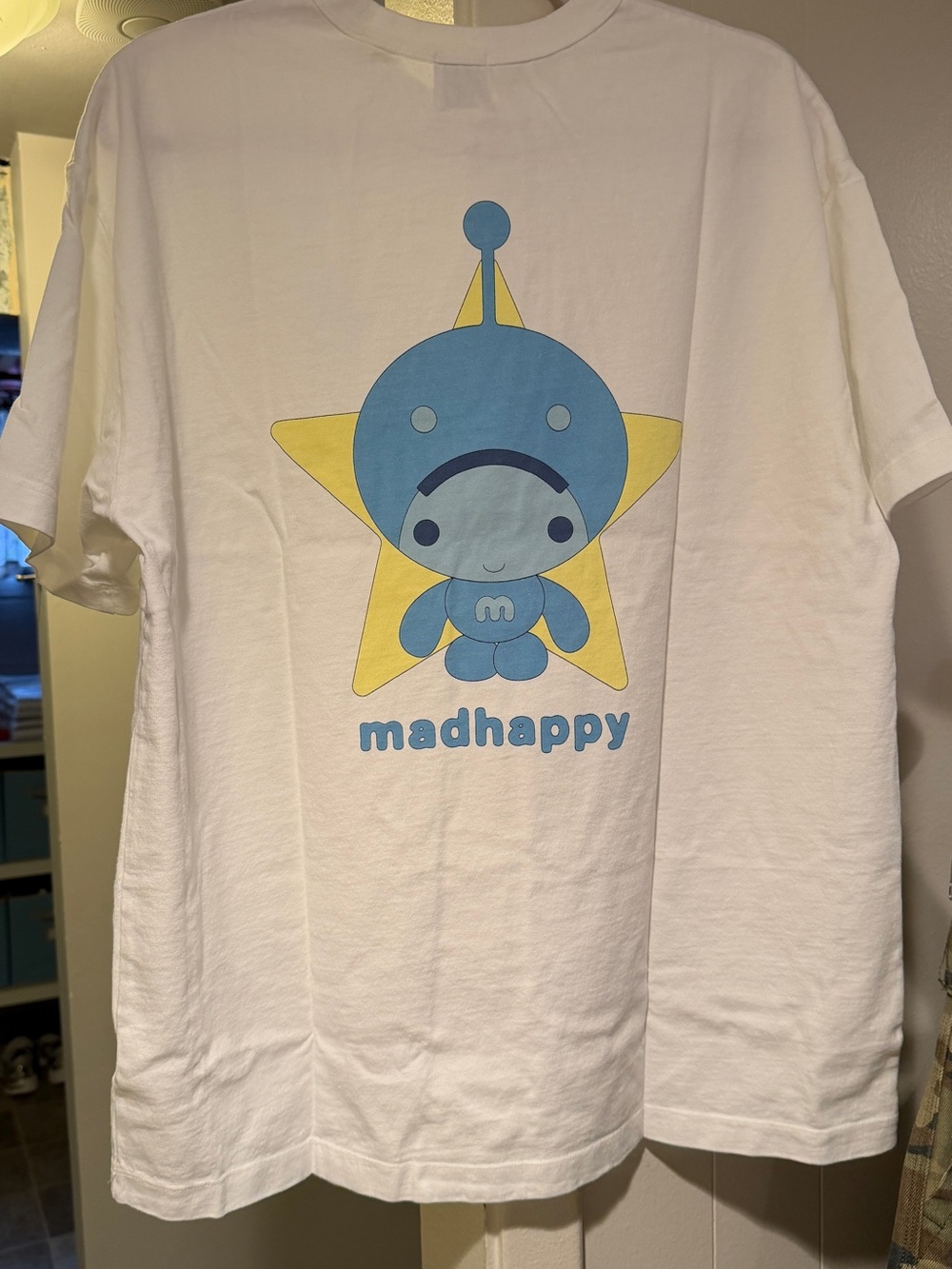 Madhappy White Tee with Blue & Yellow Star Character
